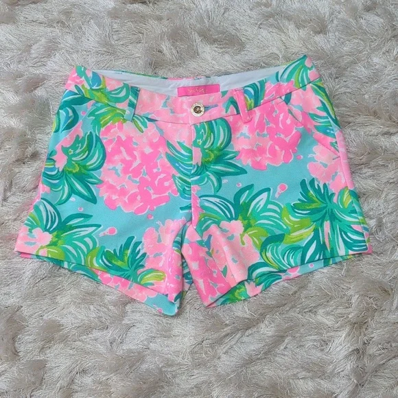 Lilly Pulitzer 5" Callahan Pink Blue Shorts Pineapple Shake Shorts 00 - Picture 1 of 7